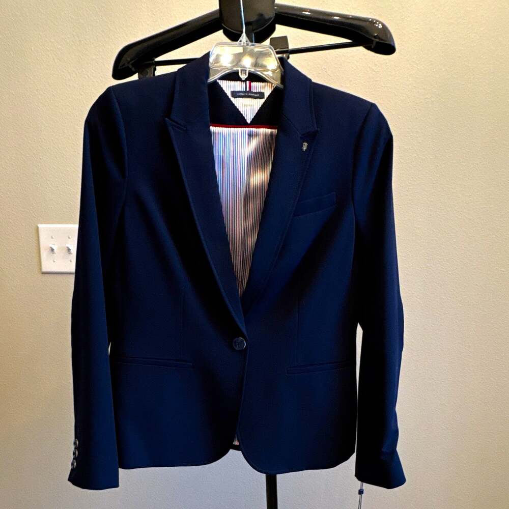 Tommy Hilfiger Navy Slim Fit One-Button Single-Breasted Blazer 38R Lined